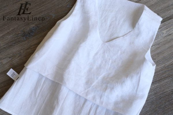 100% Linen V-Neck Summer Casual Vest For Women Summer Underwear