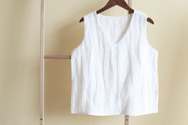 100% Linen V-Neck Summer Casual Vest For Women Summer Underwear - Image 13