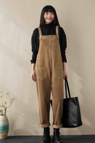Wide Leg Corduroy Overalls For Women/Casual Jumpsuit/Winter and Spring Jumpsuit, Blue and Beige color Overalls fit Summer