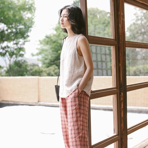Summer Casual Yellow And Beige Vest Women Loose Cool Tank Top T9413 - Image 8