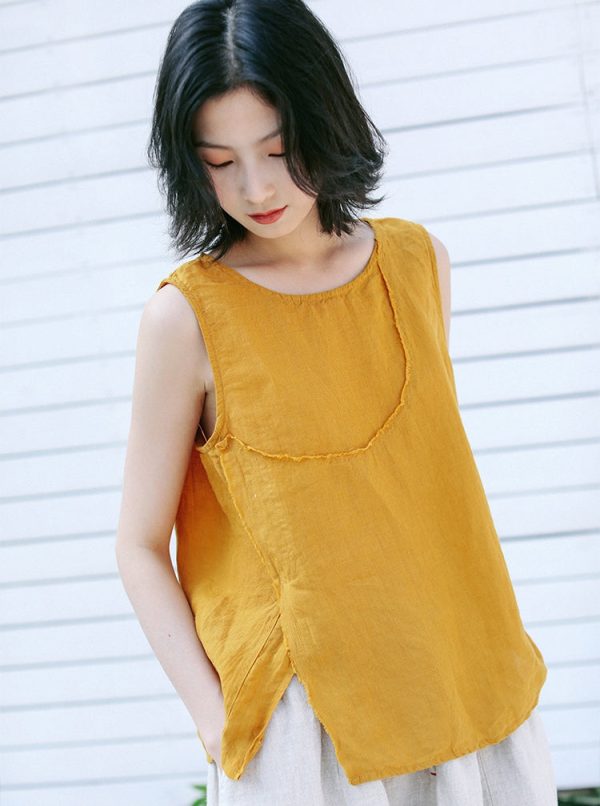 Summer Casual Yellow And Beige Vest Women Loose Cool Tank Top T9413 - Image 2