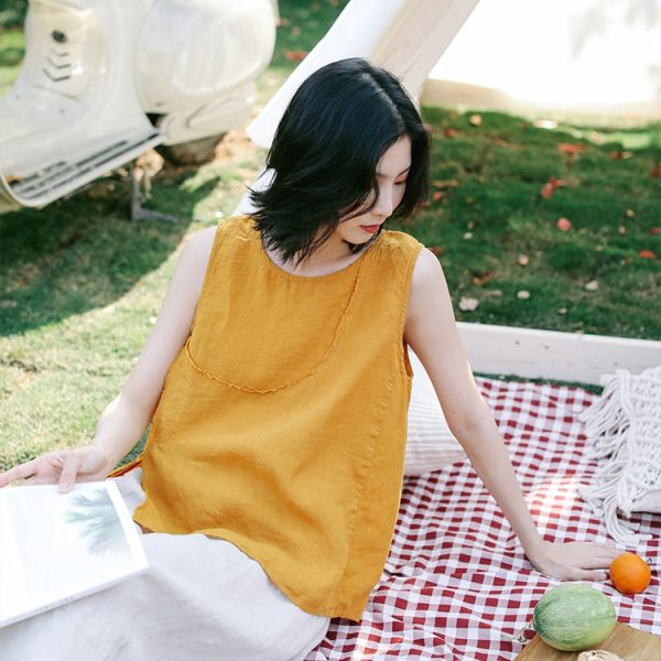 Summer Casual Yellow And Beige Vest Women Loose Cool Tank Top T9413 - Image 3