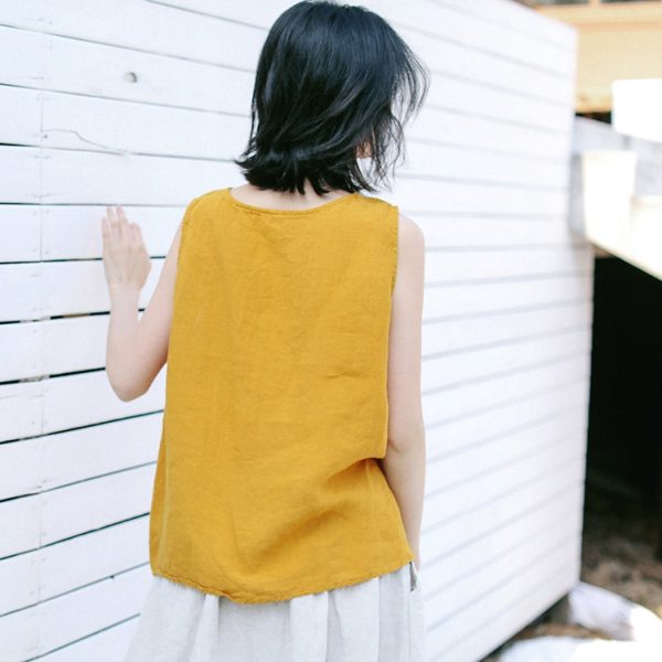 Summer Casual Yellow And Beige Vest Women Loose Cool Tank Top T9413 - Image 4