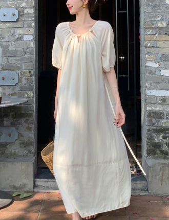 Ladies' Summer Solid Color Vacation Casual Dress, A-Line Dress