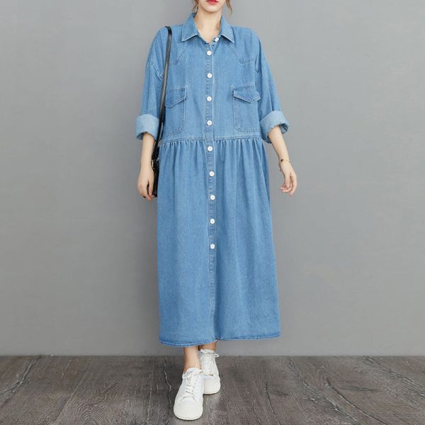 Casual Plus Size Dresses, Denim Long Dress, Casual Shirt Dress - Image 2