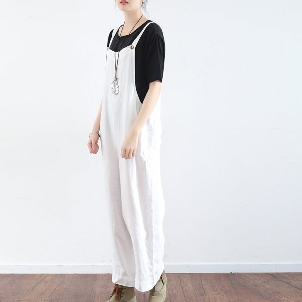 Loose Casual Linen Wide Leg Overalls For Women - Image 8