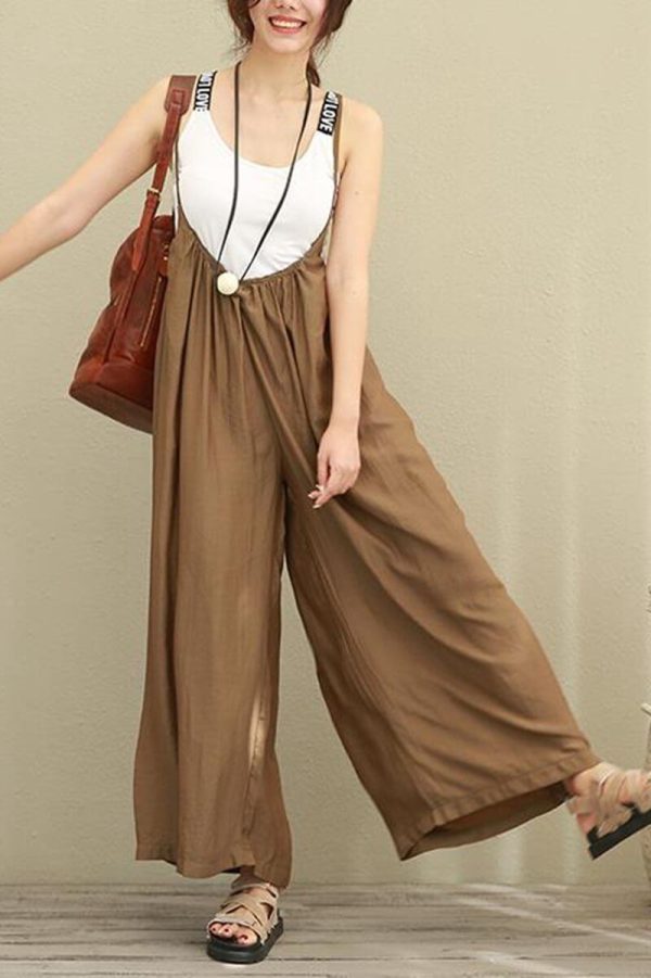 Brown Wide Leg Loose Silk Overalls Women Clothes - Image 2