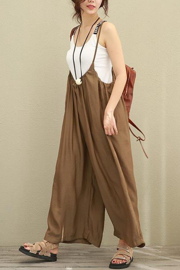 Brown Wide Leg Loose Silk Overalls Women Clothes - Image 3
