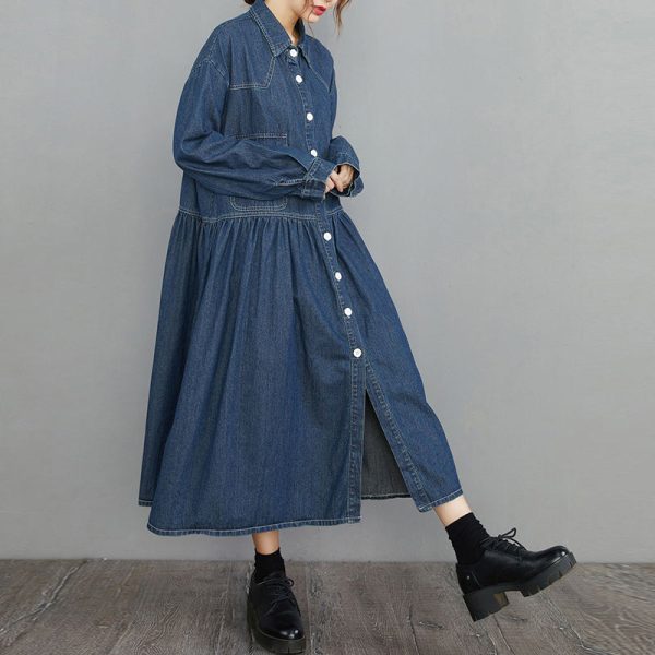 Casual Plus Size Dresses, Denim Long Dress, Casual Shirt Dress - Image 3