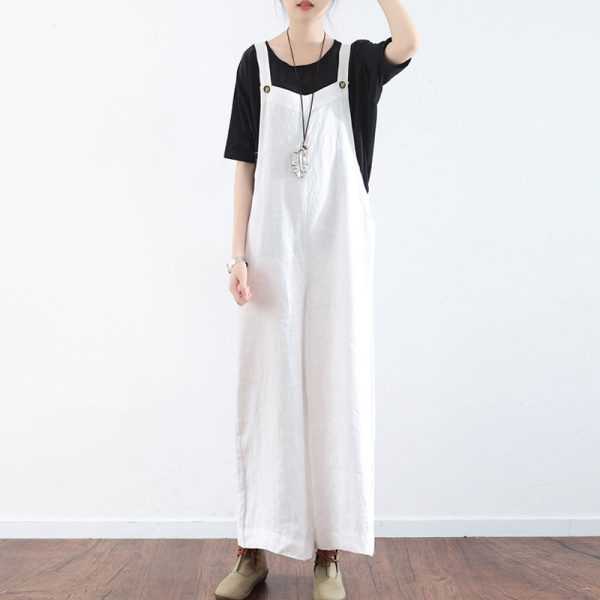 Loose Casual Linen Wide Leg Overalls For Women - Image 7