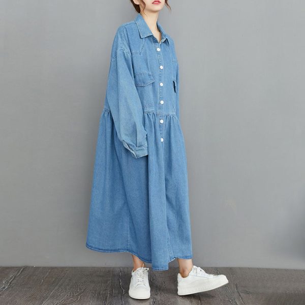 Casual Plus Size Dresses, Denim Long Dress, Casual Shirt Dress - Image 4