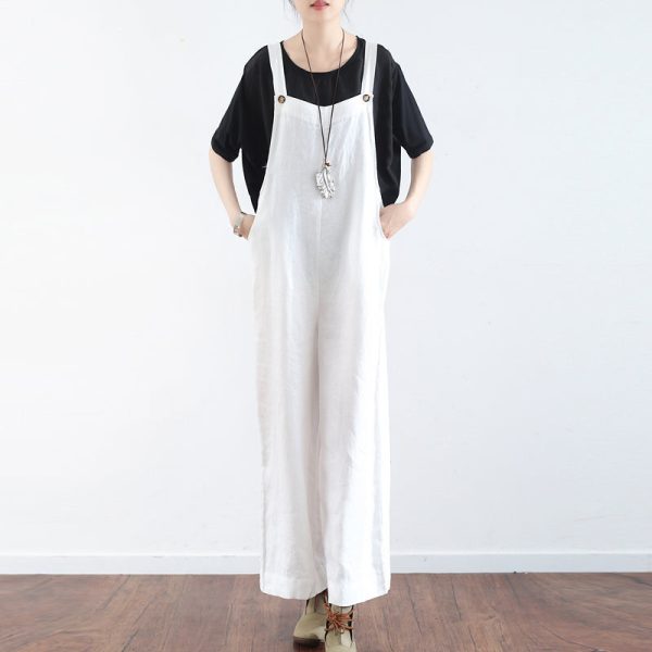 Loose Casual Linen Wide Leg Overalls For Women - Image 10