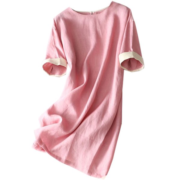 Simple Casual Spliced Linen Dress Women Clothes - Image 3