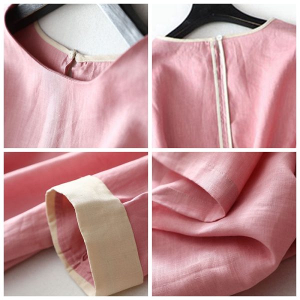 Simple Casual Spliced Linen Dress Women Clothes - Image 7
