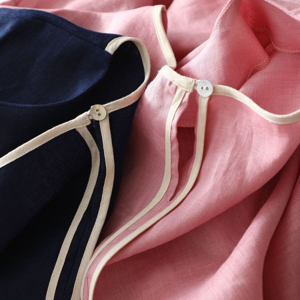 Simple Casual Spliced Linen Dress Women Clothes - Image 6