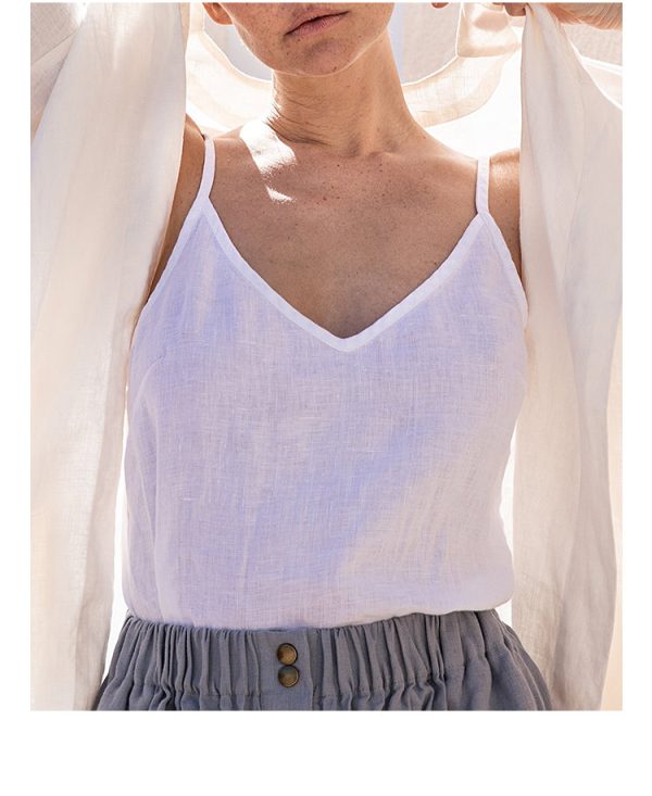 Linen Soft Summer Top / V neck Linen Slip Top Handmde Linen Women Blouse - Image 6
