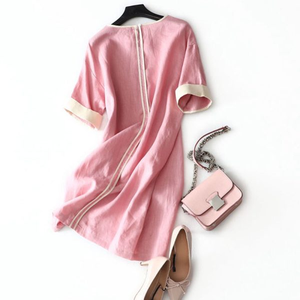Simple Casual Spliced Linen Dress Women Clothes - Image 2