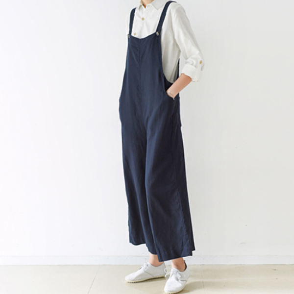 Loose Casual Linen Wide Leg Overalls For Women - Image 2