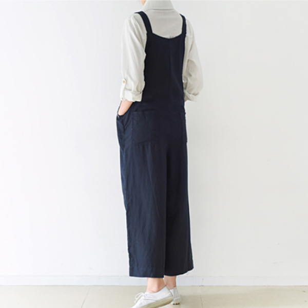 Loose Casual Linen Wide Leg Overalls For Women - Image 4