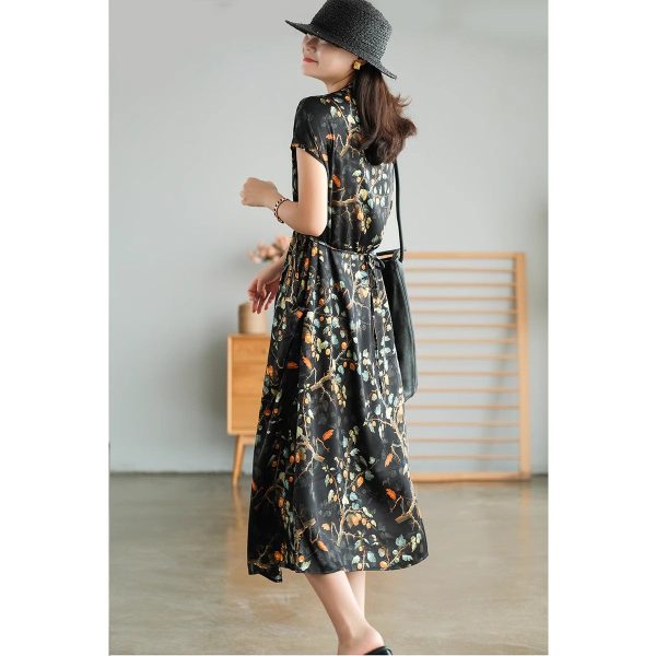 Short Sleeves Flower Print V-Neck Midi Dresses Floral Dresses - Image 4