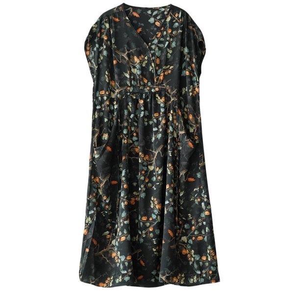 Short Sleeves Flower Print V-Neck Midi Dresses Floral Dresses - Image 5