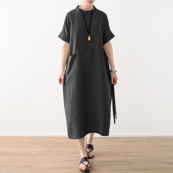 Women's Casual Loose Linen Pure Color Dress - Image 6