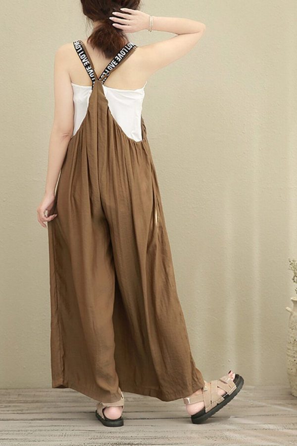 Brown Wide Leg Loose Silk Overalls Women Clothes - Image 5