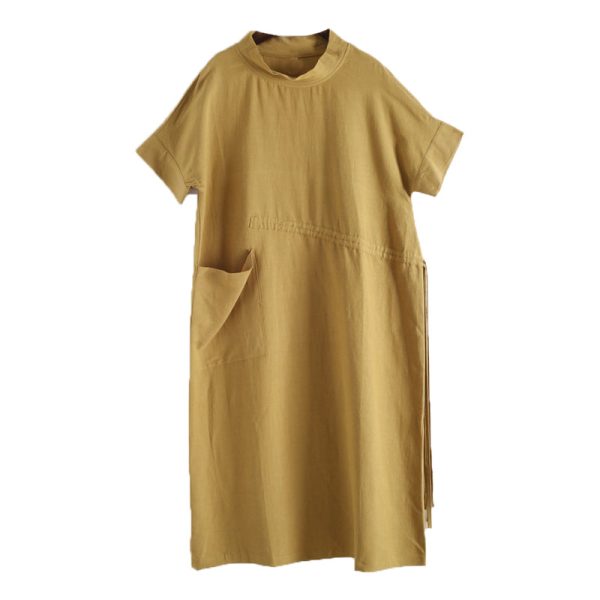 Women's Casual Loose Linen Pure Color Dress - Image 5