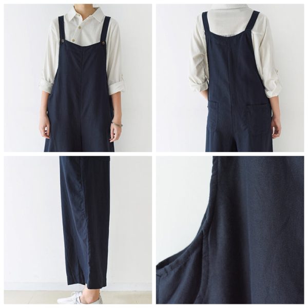 Loose Casual Linen Wide Leg Overalls For Women - Image 5