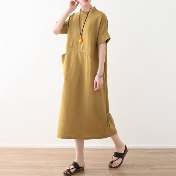 Women's Casual Loose Linen Pure Color Dress - Image 2
