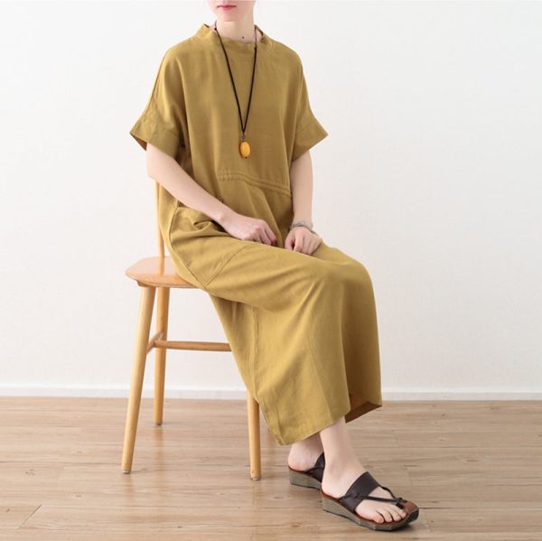 Women's Casual Loose Linen Pure Color Dress - Image 3