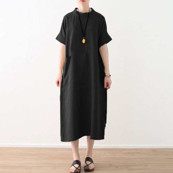 Women's Casual Loose Linen Pure Color Dress - Image 7