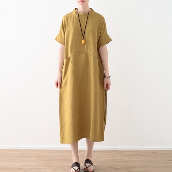 Women's Casual Loose Linen Pure Color Dress