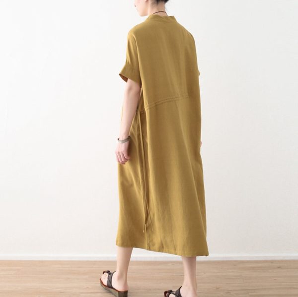 Women's Casual Loose Linen Pure Color Dress - Image 4
