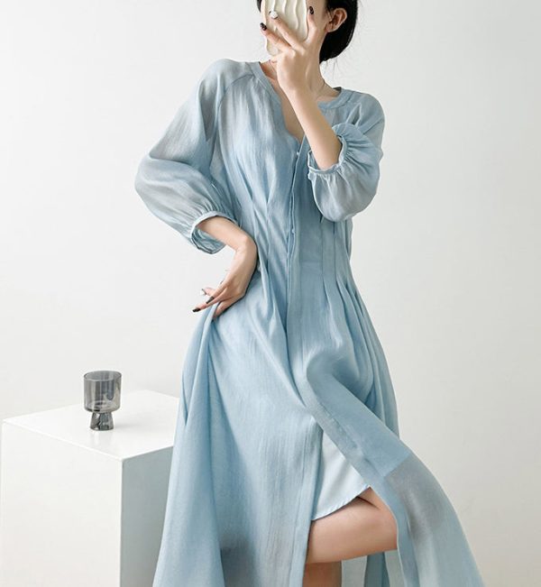 Women Casual And Comfortable V-Neck Long Dress With A-Line Hem For Summer Vacation - Image 3