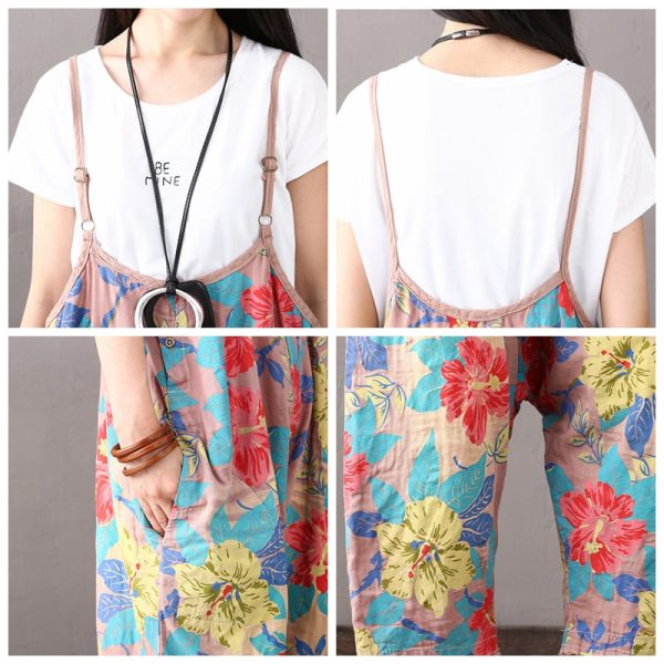 National Casual Floral Overalls Women Cotton Clothes K1862 - Image 7