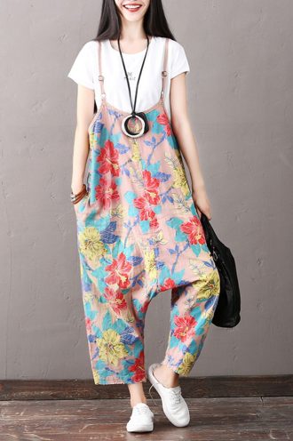 National Casual Floral Overalls Women Cotton Clothes K1862