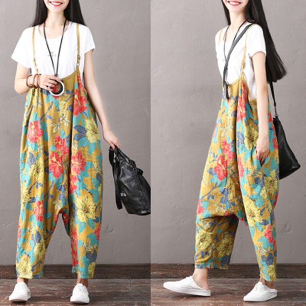 National Casual Floral Overalls Women Cotton Clothes K1862 - Image 4