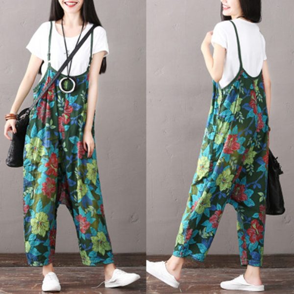 National Casual Floral Overalls Women Cotton Clothes K1862 - Image 5