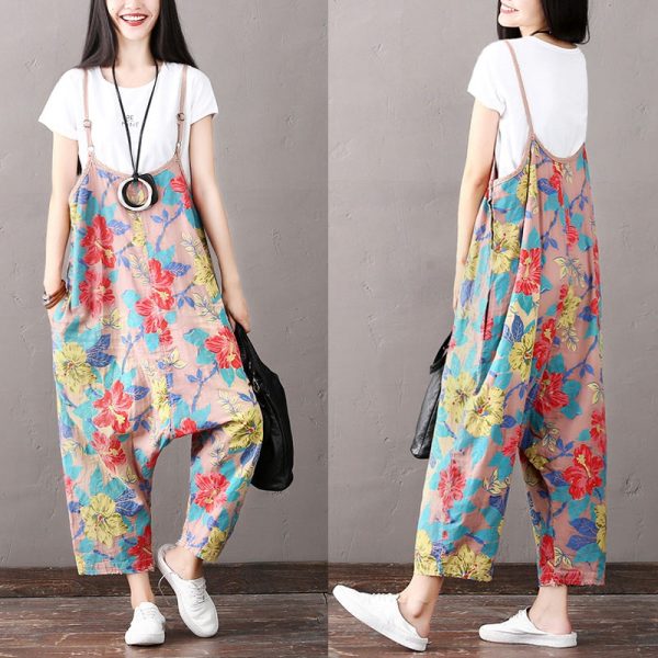National Casual Floral Overalls Women Cotton Clothes K1862 - Image 3